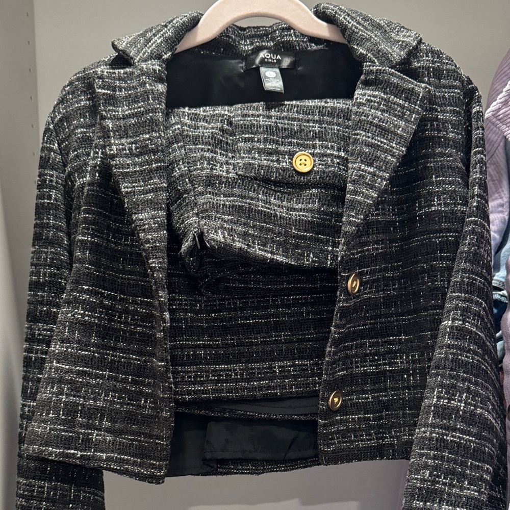 Aqua Kids Black Tweed Blazer Set